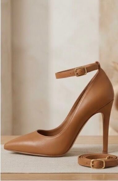 Taba Bilekten Bantlı Topuklu Stiletto Ayakkabı