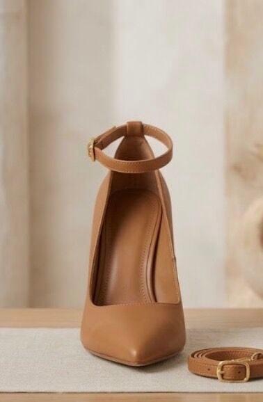 Taba Bilekten Bantlı Topuklu Stiletto Ayakkabı